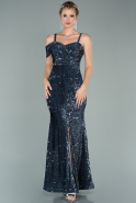 Long Indigo Sequined Velvet Evening Dress ABU2034