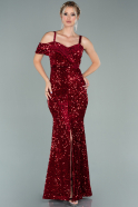 Long Red Sequined Velvet Evening Dress ABU2034
