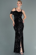 Long Black Sequined Velvet Evening Dress ABU2034