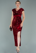 Long Red Sequined Velvet Evening Dress ABU2035