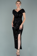Long Black Sequined Velvet Evening Dress ABU2035
