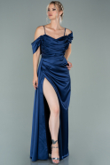 Long Navy Blue Satin Evening Dress ABU2036