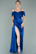 Long Sax Blue Satin Evening Dress ABU2036