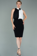 Short Black-White Chiffon Invitation Dress ABK1172