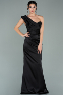 Long Black Satin Prom Gown ABU2047