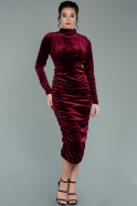 Midi Burgundy Velvet Evening Dress ABK1180