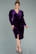 Short Purple Velvet Oversized Evening Dress ABK1177