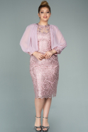 Midi Powder Color Laced Plus Size Evening Dress ABK1201