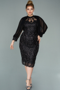 Midi Black Laced Plus Size Evening Dress ABK1201