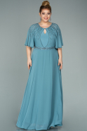 Long Turquoise Chiffon Plus Size Evening Dress ABU2069