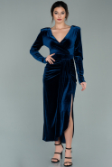 Midi Navy Blue Velvet Evening Dress ABK1199