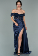 Long Navy Blue Satin Evening Dress ABU2085