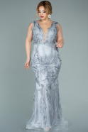 Long Grey Laced Plus Size Evening Dress ABU2106
