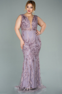 Long Lavender Laced Plus Size Evening Dress ABU2106