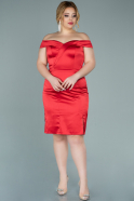 Short Red Satin Plus Size Evening Dress ABK1216