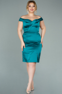 Short Emerald Green Satin Plus Size Evening Dress ABK1216
