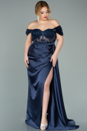 Long Navy Blue Satin Oversized Evening Dress ABU2086