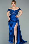 Long Sax Blue Satin Oversized Evening Dress ABU2086
