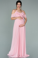 Powder Color Long Pregnancy Evening Dress ABU744