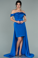 Front Short Back Long Sax Blue Satin Prom Gown ABO075