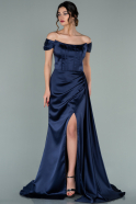 Navy Blue Long Satin Evening Dress ABU1856