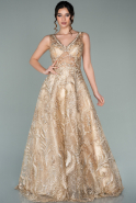 Long Gold Laced Evening Dress ABU2146