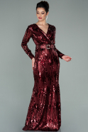 Long Burgundy Scaly Mermaid Prom Dress ABU2139