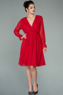Short Red Chiffon Invitation Dress ABK1234