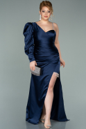 Long Navy Blue Satin Plus Size Evening Dress ABU2124