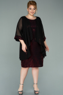 Black-Burgundy Short Chiffon Plus Size Evening Dress ABK1111