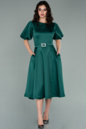 Midi Emerald Green Satin Invitation Dress ABK1263