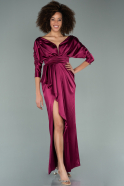 Long Cherry Colored Satin Prom Gown ABU2171