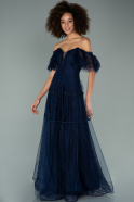 Long Navy Blue Dantelle Evening Dress ABU2187