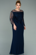 Long Navy Blue Chiffon Plus Size Evening Dress ABU2119