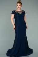 Long Navy Blue Dantelle Plus Size Evening Dress ABU2214