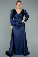 Long Navy Blue Satin Oversized Evening Dress ABU2167