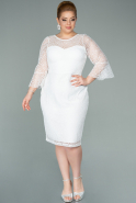 Short White Dantelle Plus Size Evening Dress ABK1274
