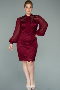 Burgundy Short Laced Plus Size Evening Dress ABK1136