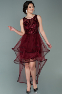 Front Short Back Long Burgundy Prom Gown ABO084