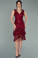 Burgundy Short Scaly Invitation Dress ABK1308