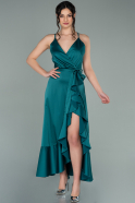 Emerald Green Front Short Back Long Satin Prom Gown ABO061