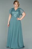 Long Turquoise Chiffon Plus Size Evening Dress ABU2240
