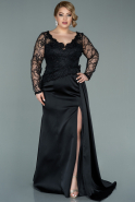 Long Black Satin Plus Size Evening Dress ABU2204