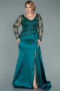 Long Emerald Green Satin Plus Size Evening Dress ABU2204