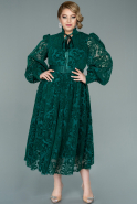 Midi Emerald Green Velvet Oversized Evening Dress ABK1322