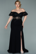 Long Black Dantelle Oversized Evening Dress ABU2248