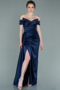 Long Navy Blue Satin Evening Dress ABU2249