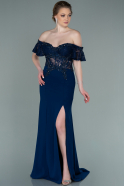 Long Navy Blue Dantelle Evening Dress ABU2261