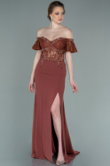 Long Light Brown Dantelle Evening Dress ABU2261