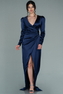 Long Navy Blue Satin Evening Dress ABU2126